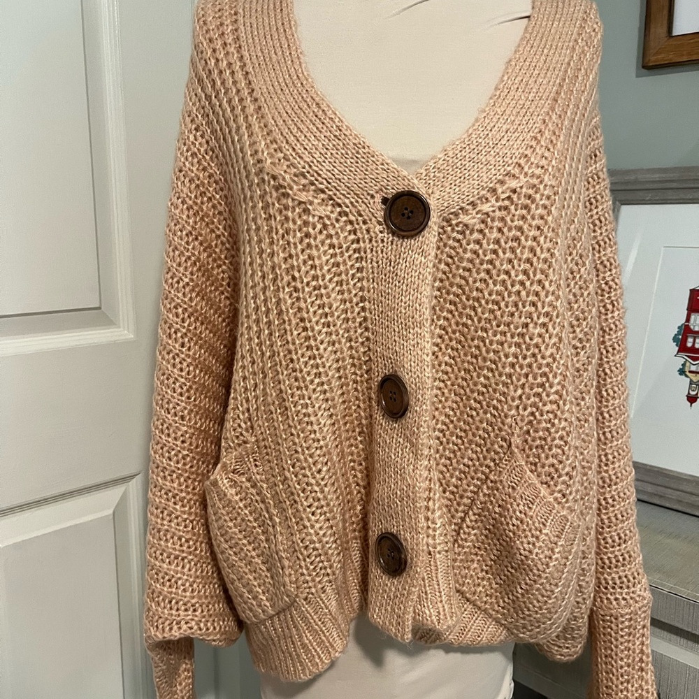 Pink Lily Chunky Knit Cardigan - light pink